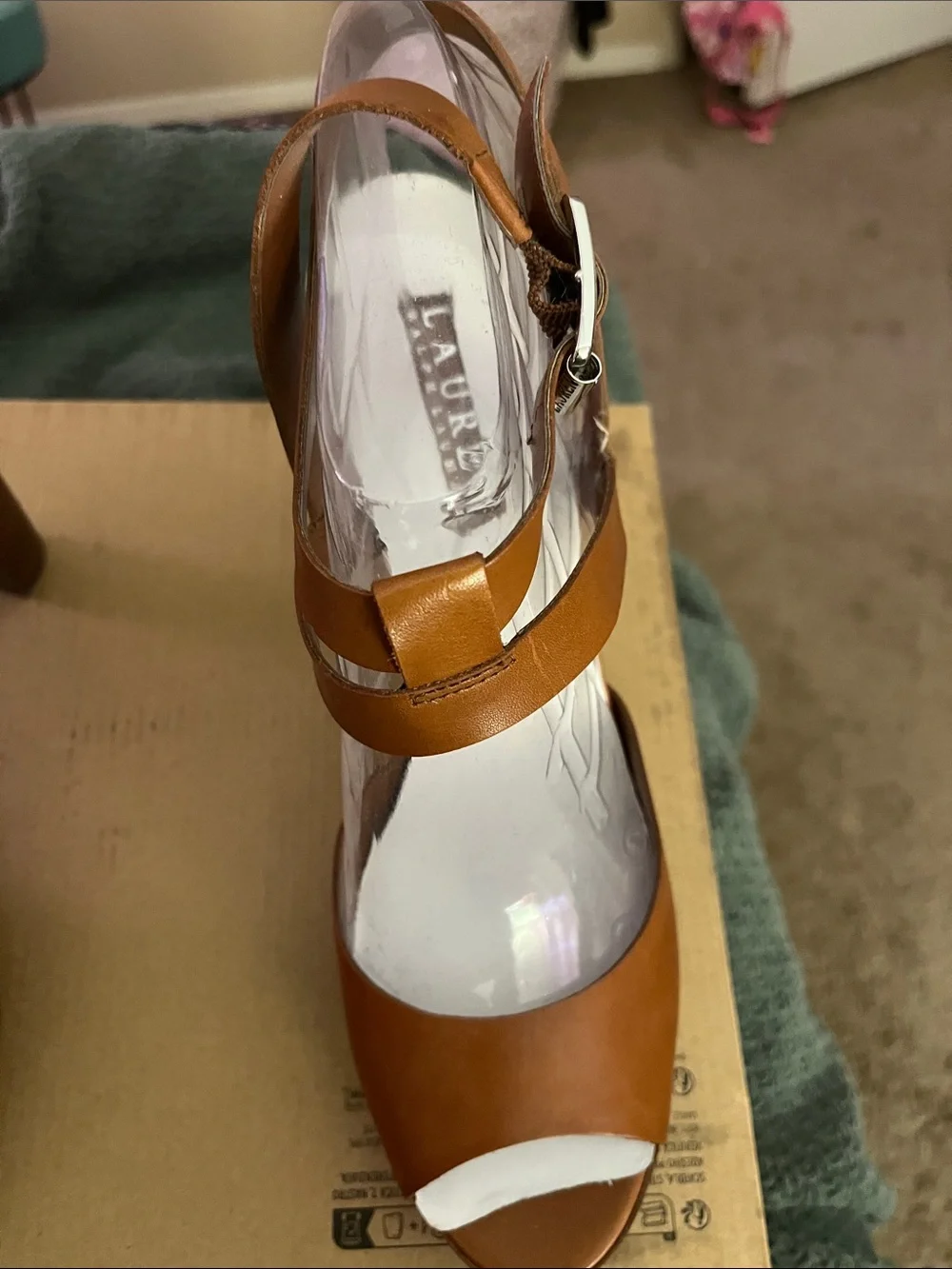 Ralph Lauren Tan Leather Strappy Platform Heels - Picture 4 of 5